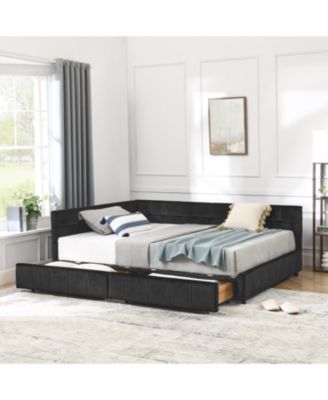 Upholstered Full Bed Frame with Backrest and Armrests, BLACK