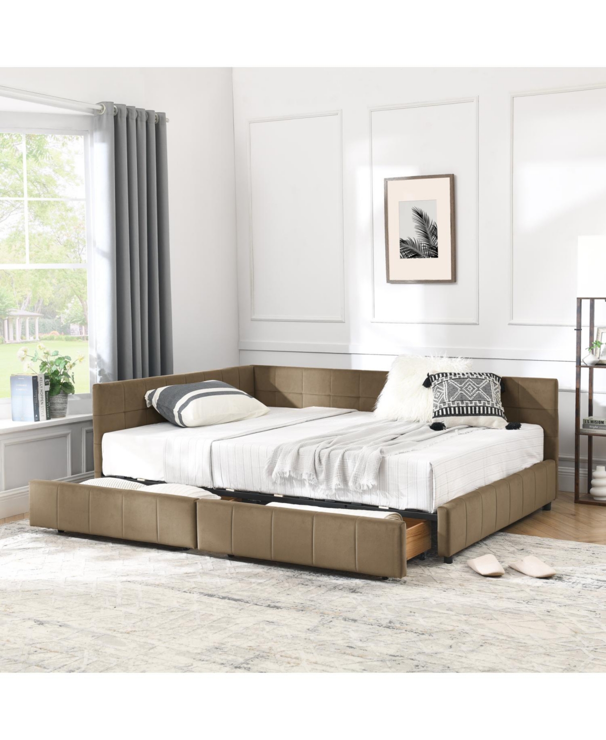 Streamdale Furniture Upholstered Full Size Bed Frame with Velvet Backrest