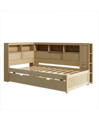Twin Size Wood Daybed with Storage Shelves, USB and Trundle