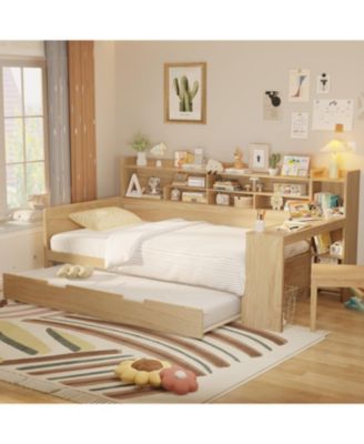 Wooden Twin Daybed with Storage, Trundle, and Desk