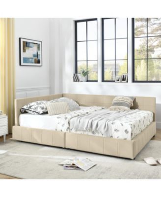 Queen Bed Frame with Upholstered Headboard & Armrests