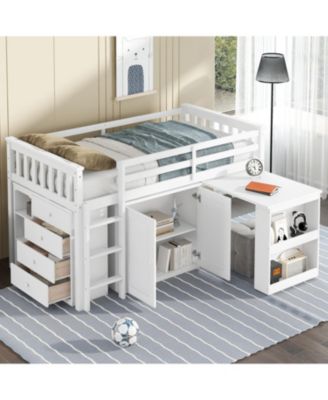 Multifunctional Loft Bed with Desk, Storage, Ladder, and Safety Rail
