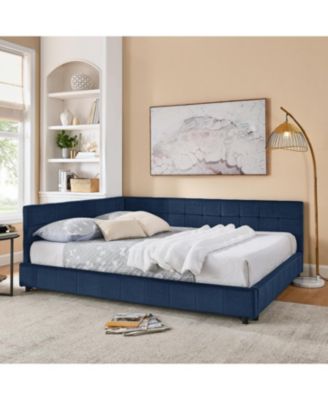 Queen Bed Frame with Tufted Backrest, Armrests, and Velvet Upholstery