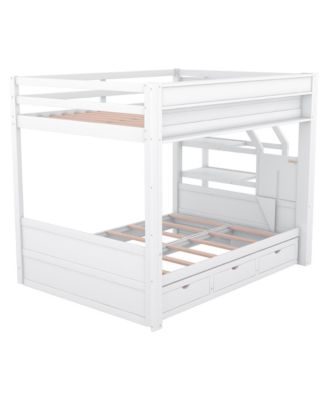 Streamdale Wood Full Size Convertible Bunk Bed with Storage Staircase, Bedside Table, and 3 Drawers, White