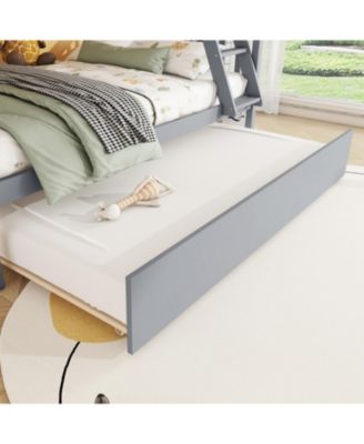 Wood Bunk Bed with Trundle, Ladder, Guardrail, Convertible