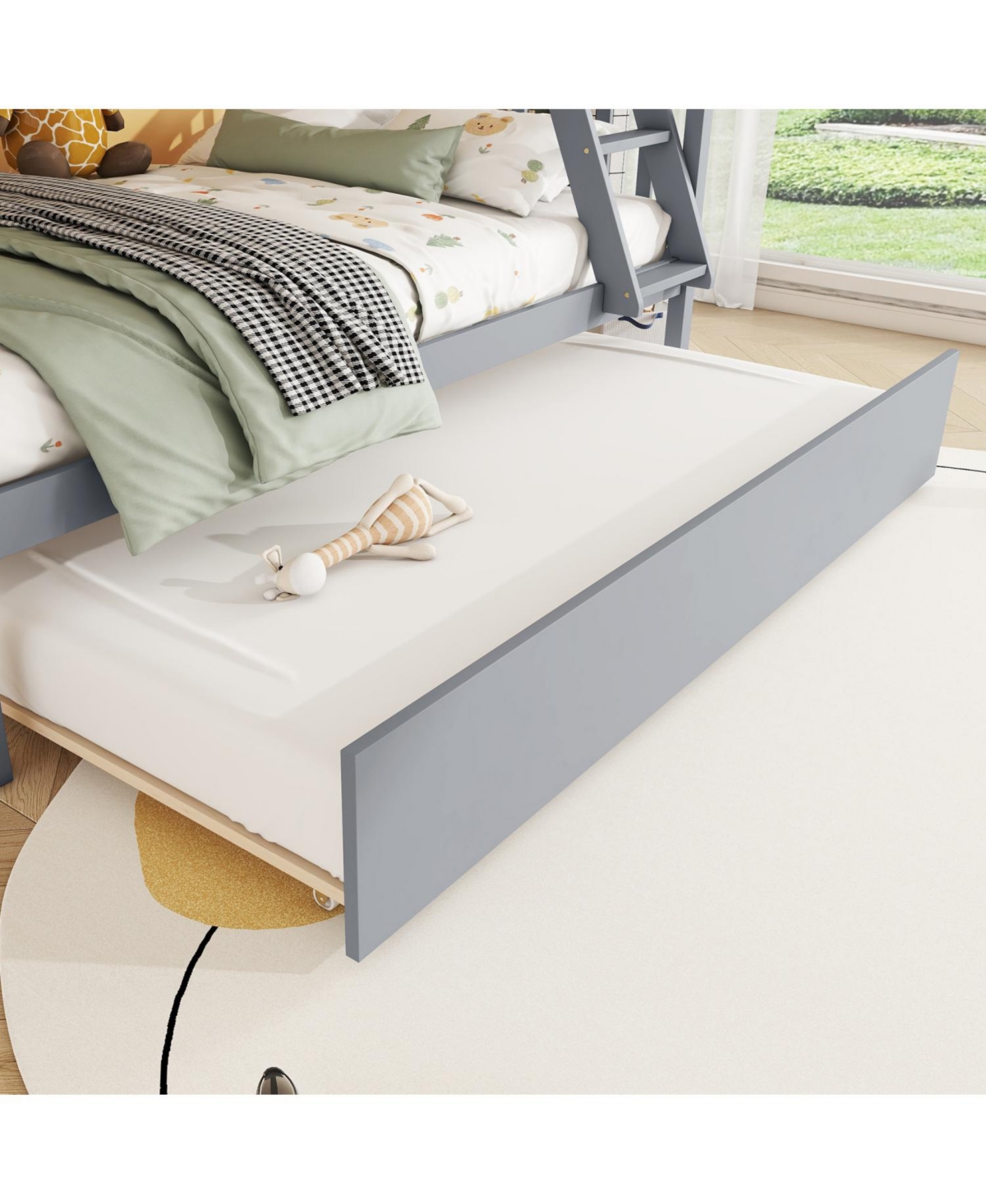 Streamdale Furniture Wood Bunk Bed with Trundle, Ladder, Guardrail, Convertible