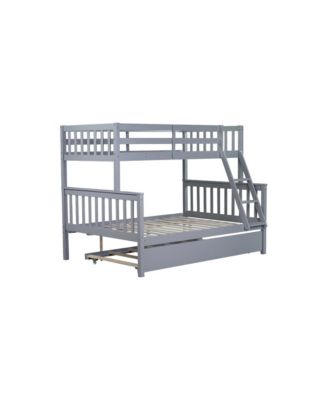Wood Bunk Bed with Trundle, Ladder, Guardrail, Convertible