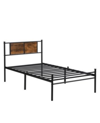 Twin Size metal bedframe, Headboard with wood panel decoration