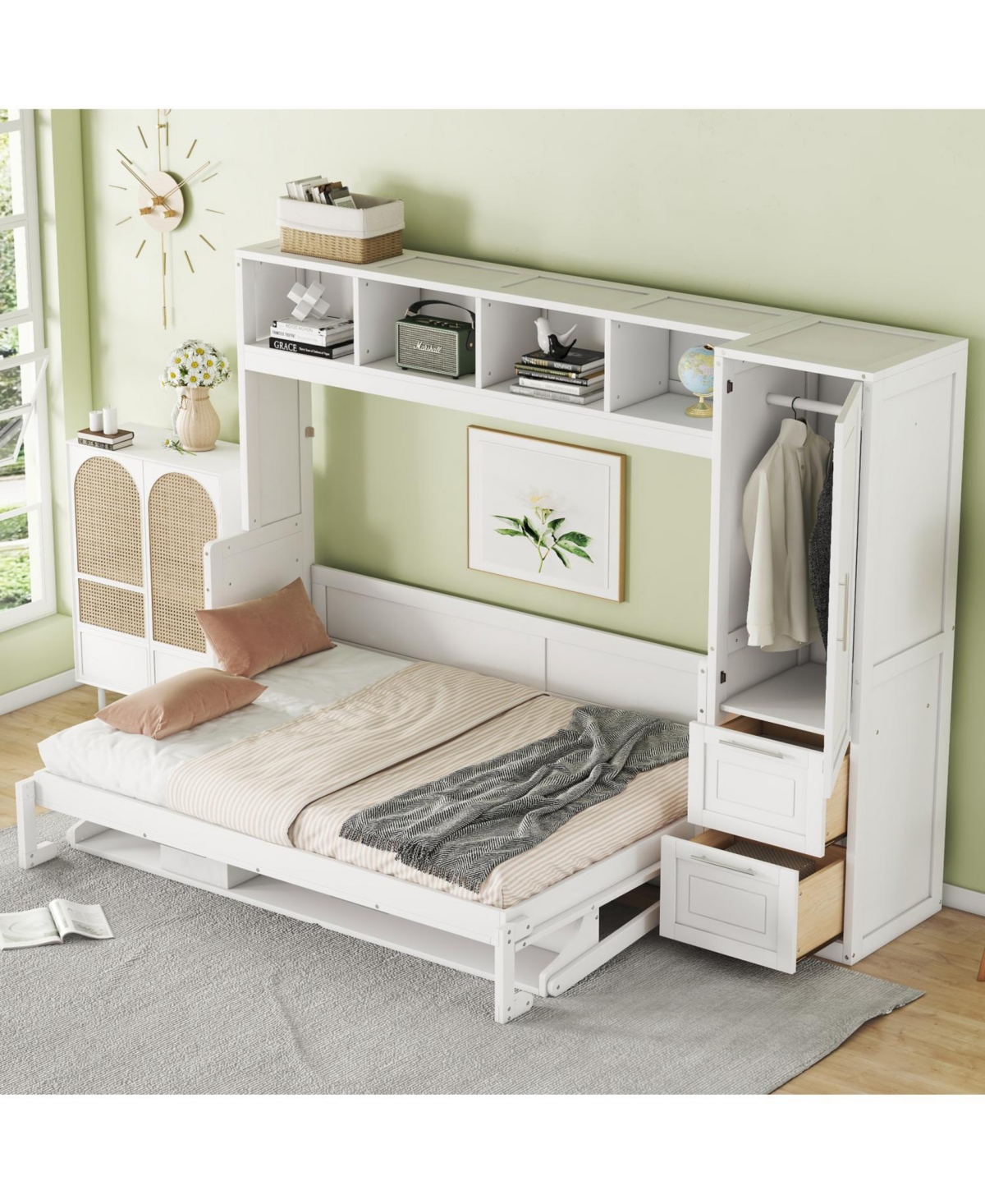 Streamdale Furniture Full Size Murphy Bed Wall Bed with Closet and Drawers,White