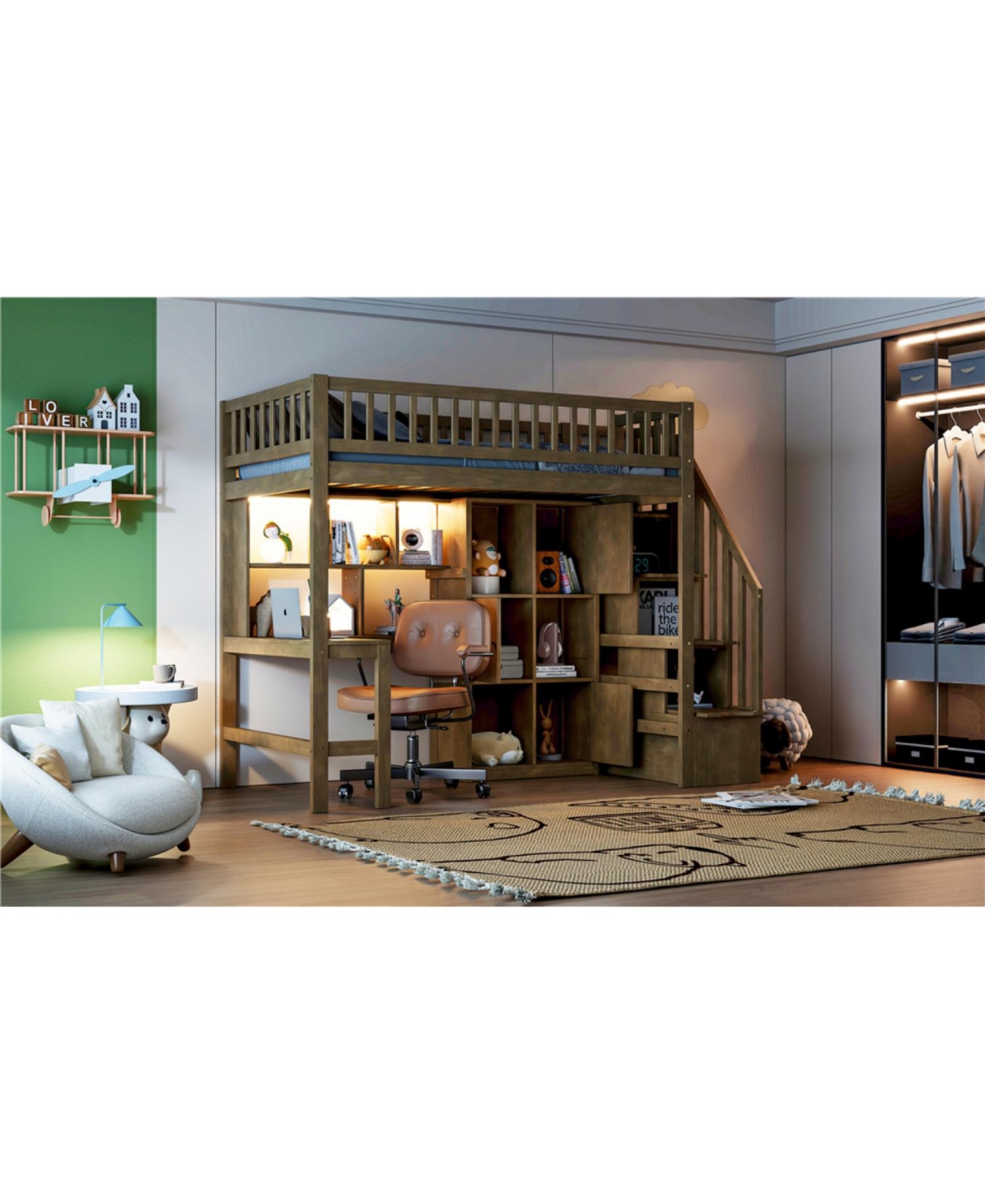 Streamdale Furniture Twin Loft Bed with Desk Storage & Stairs