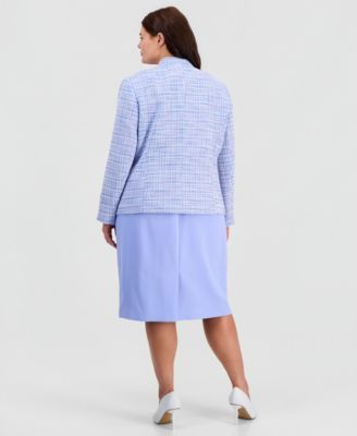 Plus Size Open-Front Tweed Jacket