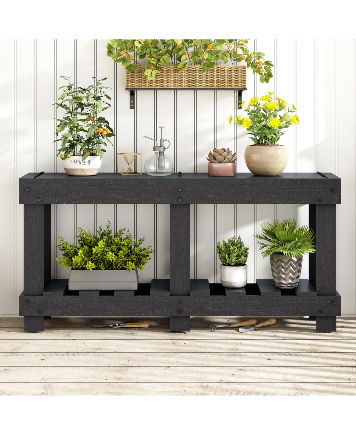 Streamdale Furniture 62.9" Fir Wood Console Table with Shelf & Metal Rivets