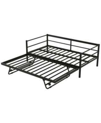 Twin Size Metal Daybed with LED and Adjustable Trundle Pop Up Trundle