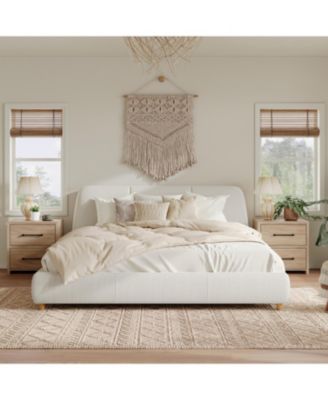 White Linen Upholstered Bed Frame