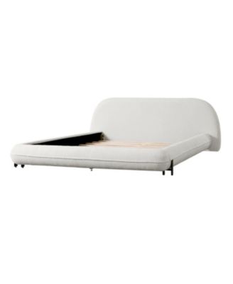 Upholstered Bed Frame with Boucle Fabric and Steel Legs
