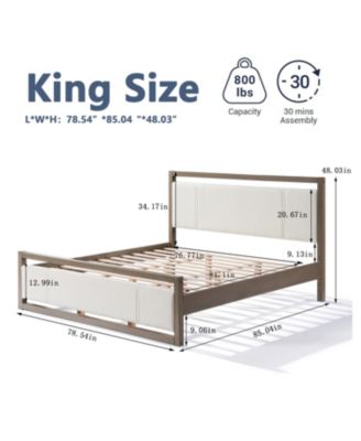 King Bed with Boucle fabric Headboard Wood Frame