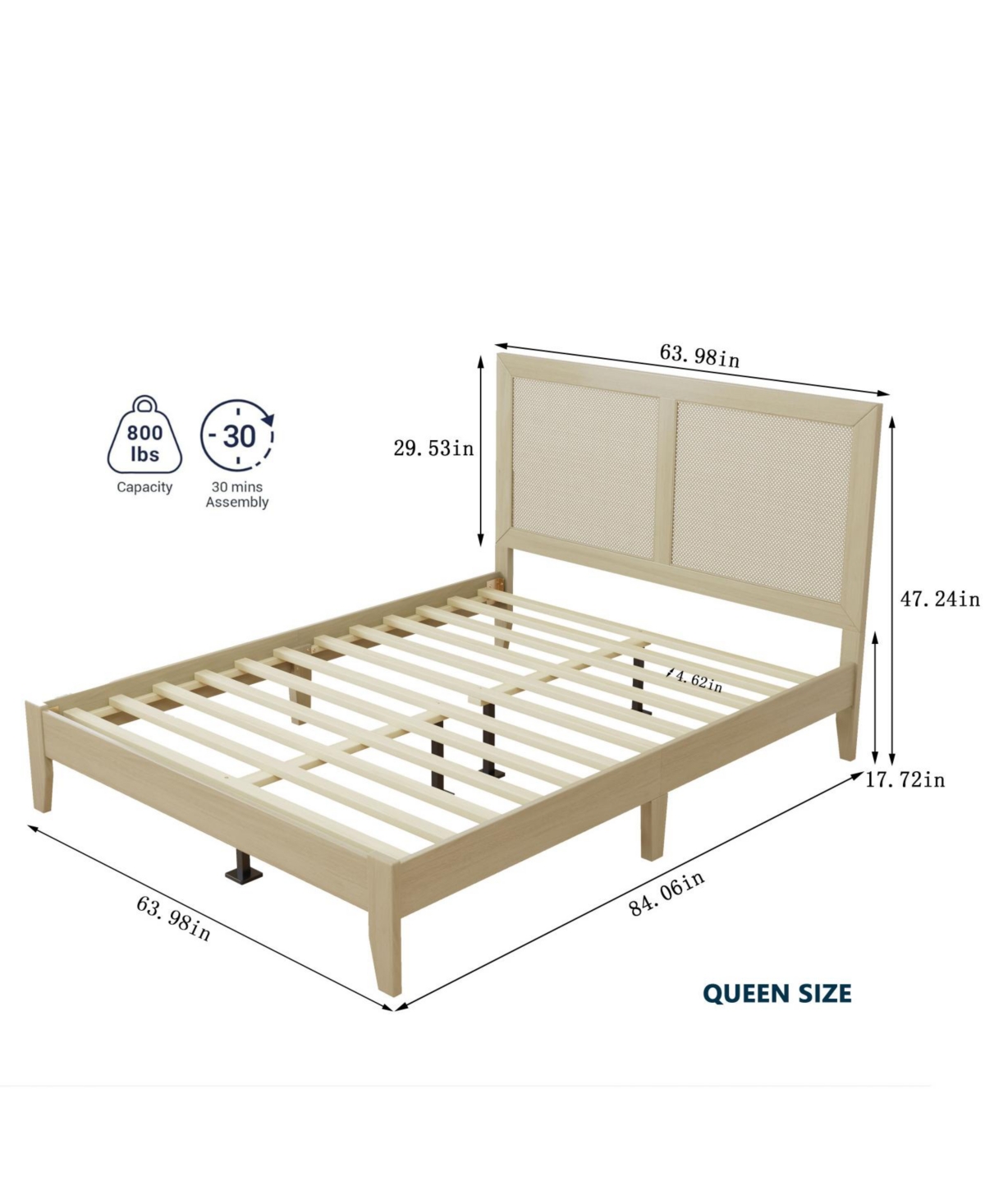Streamdale Furniture Solid Wood Platform Queen Bed
