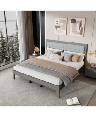 King Solid Wood Platform Headboard Bed