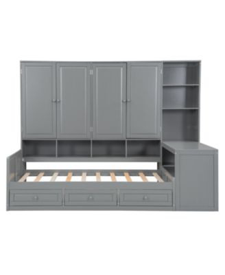 Twin Wood Daybed with Drawers, Desk & Shelves