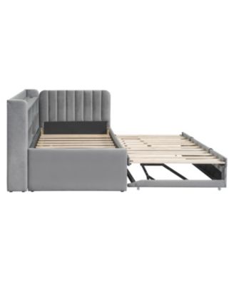 Twin Size Upholstered Daybed with Trundle Storage Shelves USB & Outlet