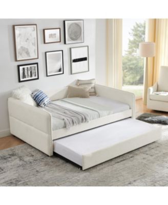 Boucle Daybed with Trundle Full Size Beige