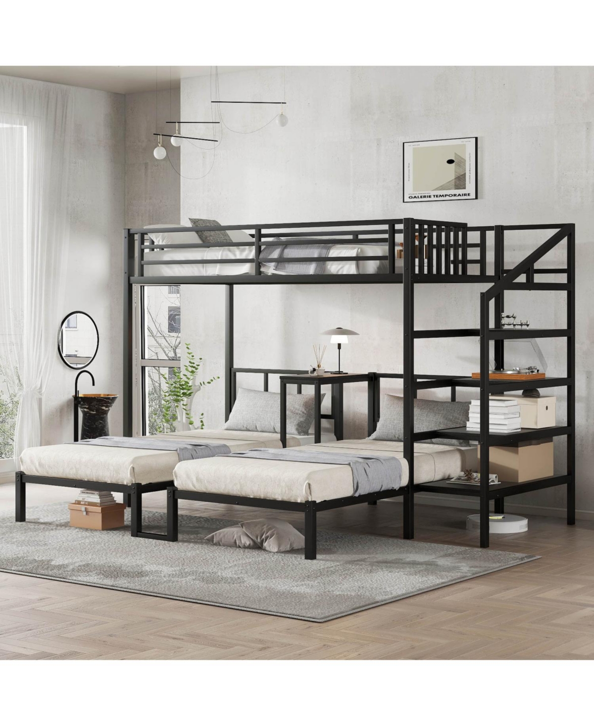 Streamdale Furniture Triple Twin Bunk Bed with Desk & Shelves