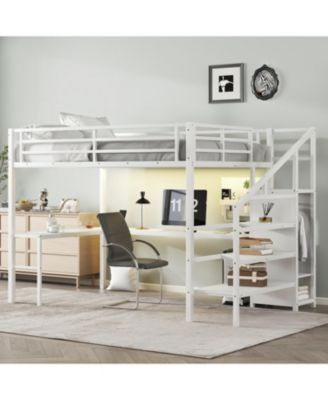 Queen Loft Bed with Desk Wardrobe & LED