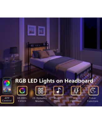 Twin Bed Frame with Charging & LED Light