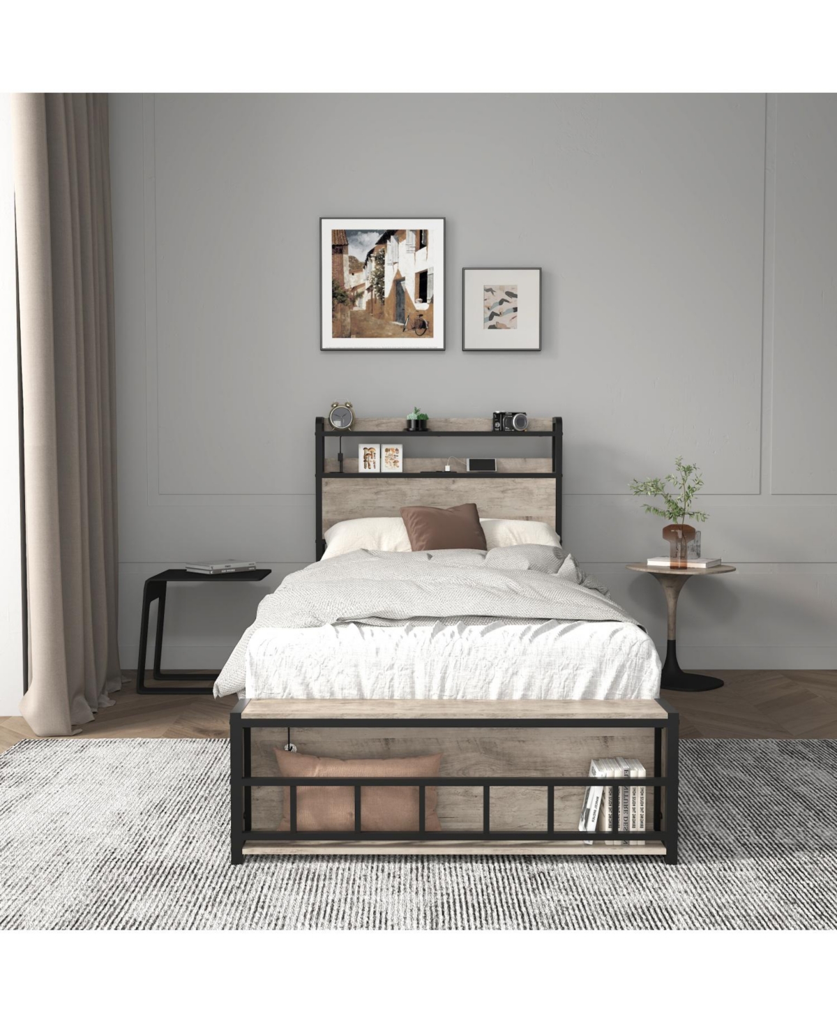 Streamdale Furniture Bed Frame with Charging & Led Light