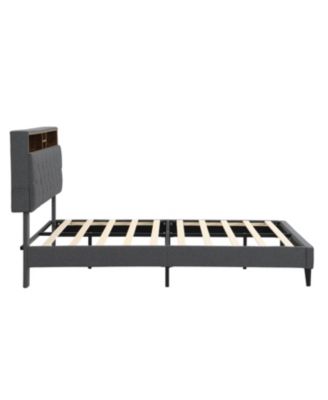 Queen Upholstered Platform Bed Frame with USB Ports