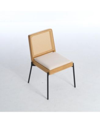 Mid-Century Linen Dining Chairs Rattan Back (Set of 2)