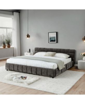 California King Upholstered Bed Frame with Storage Drawer - Dark Gray