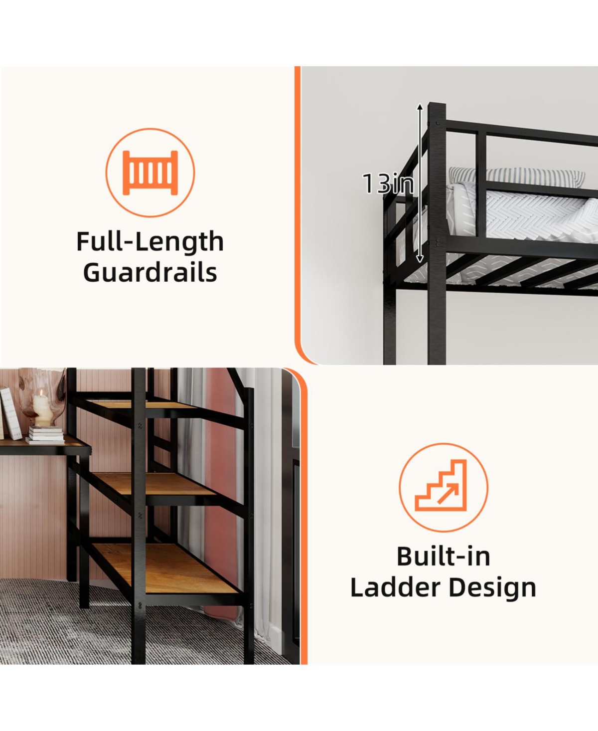 Streamdale Furniture Loft Bed with L-Desk, Storage