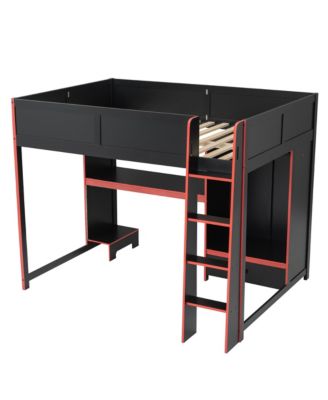 Gaming Loft Bed with Desk, Wardrobe & LED