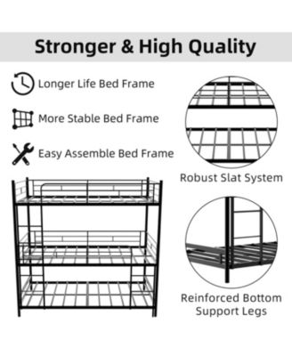 Triple Frame Bed w/ Ladder & Railing - Floor Safe, Easy Assembly