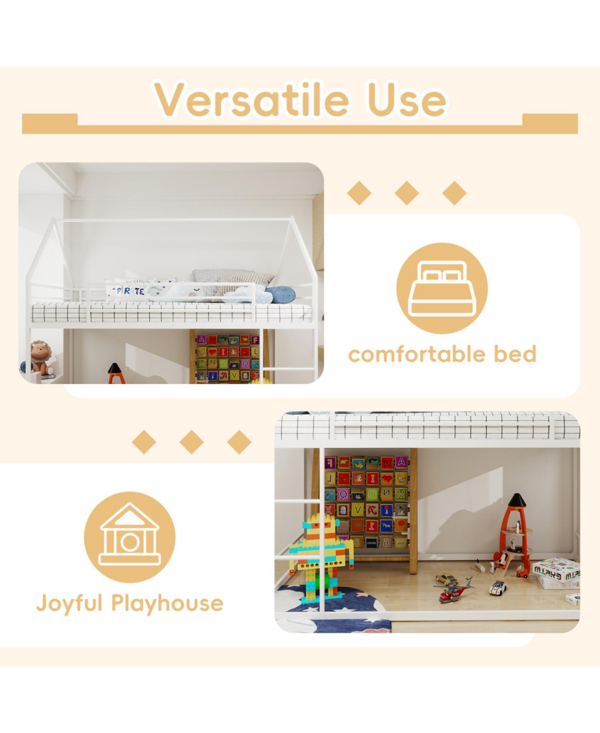 Streamdale Furniture Metal Twin Bunk Bed, Heavy-Duty, Noise Reduced, White