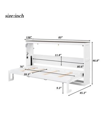 Twin Murphy Bed with LED, Foldable Cabinet, Hidden Wall Bed