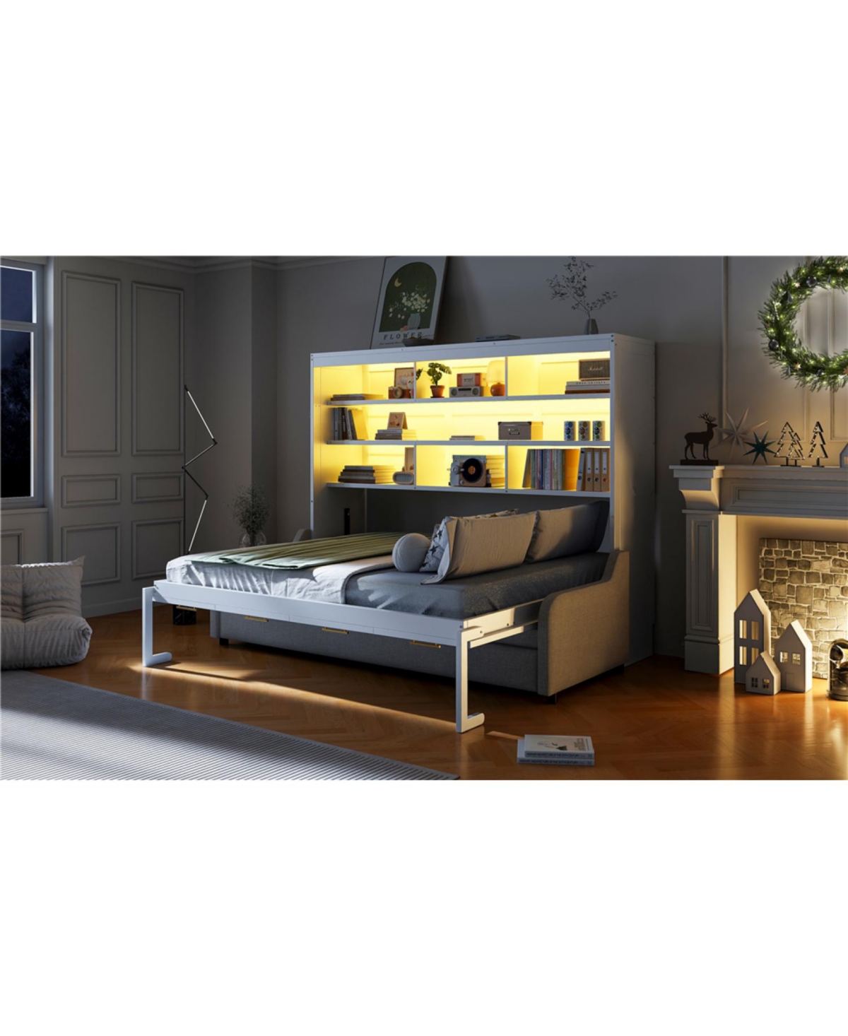 Streamdale Furniture Murphy Cabinet Bed with Sofa, Storage & Led