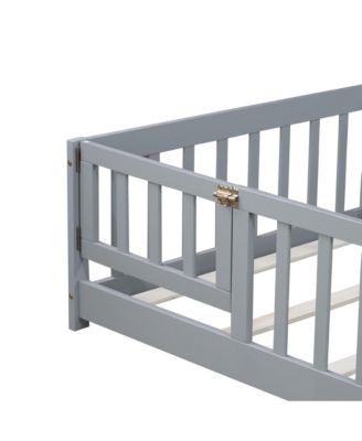 Twin Floor Bed with Fence & Door, Grey