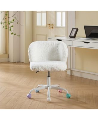 Ivory Faux Rabbit Fur Office Chair