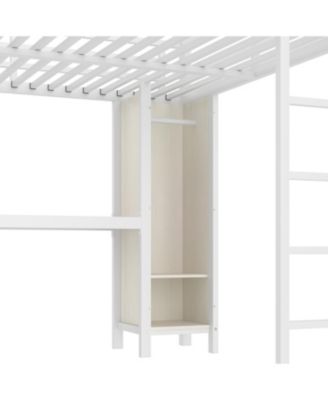 Metal Queen Loft Bed with Wardrobe, Desk & Storage