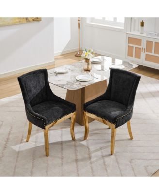 Chenille Dining Chairs, Gold Legs, Rivet Trim