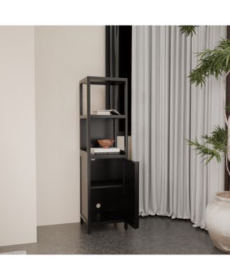 Black Linen Tower Bamboo Cabinet