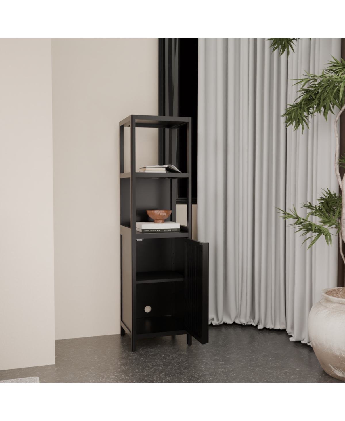 Streamdale Furniture Black Linen Tower Bamboo Cabinet