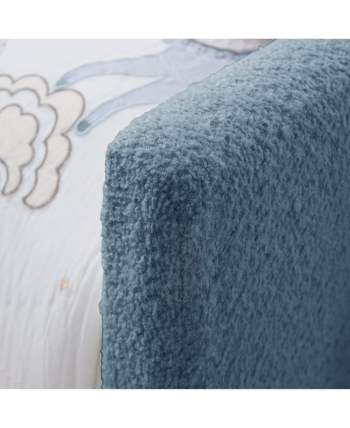 Streamdale Furniture Twin Upholstered Bed- Rabbit Ears, Rail & Pocket, Boucle, Sky Blue