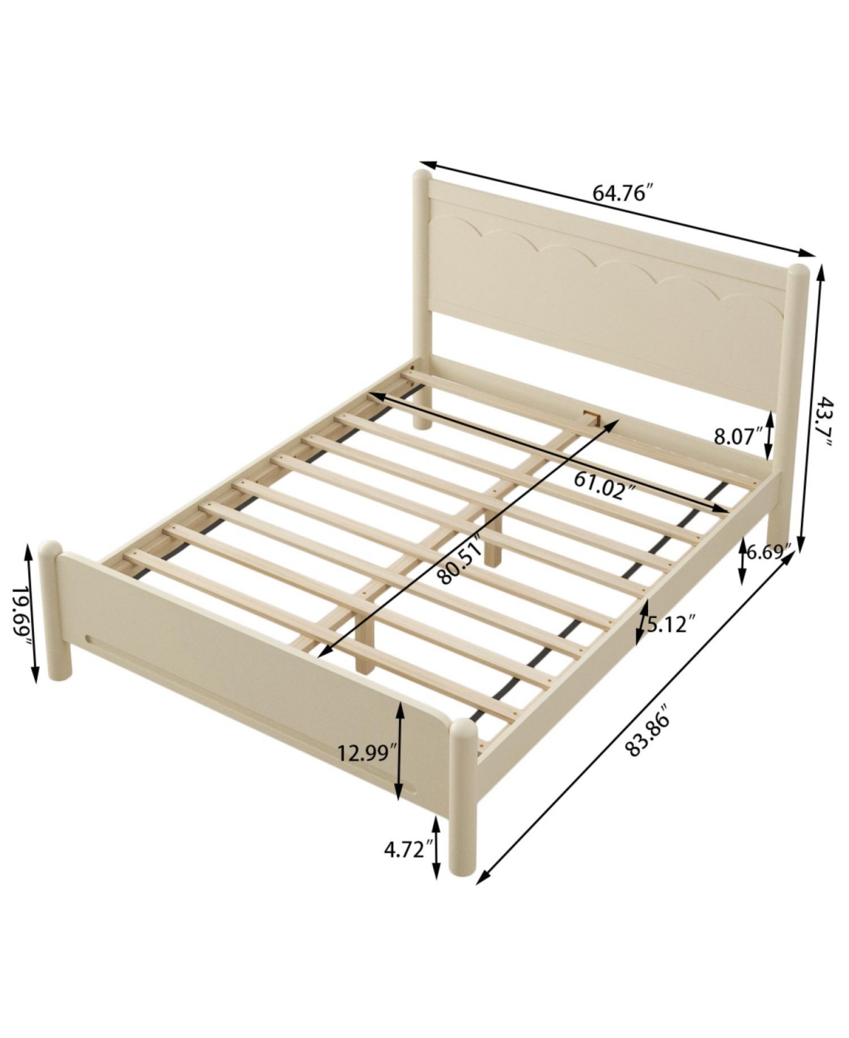 Streamdale Furniture Streamdale Queen Size Wood Platform Bed Frame with Headboard and Wooden Slat Support