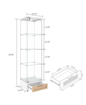 Streamdale Modern Glass Display Cabinet w/ Drawer & LED Lights