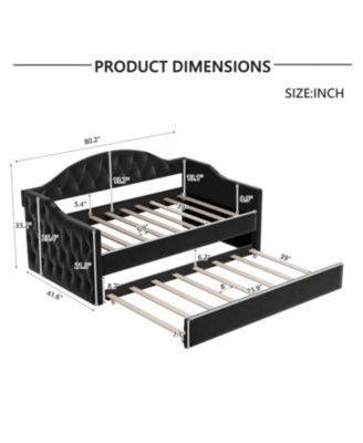 Twin Tufted Velvet Daybed with Trundle, USB Ports, Black