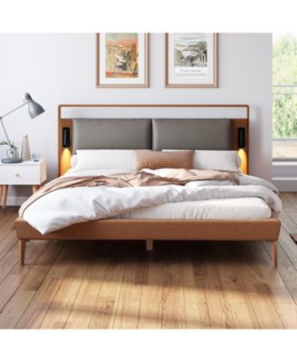 1 Count Leather Queen Bed with 2pcs Night Lights