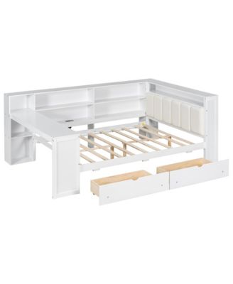 Streamdale Full Platform Bed- Storage, Charging, LED, Desk, Upholstered Headboard